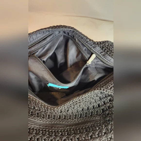 The Sak Vintage Black Crochet Lined Shoulder Hobo Bag OS - Picture 10 of 11